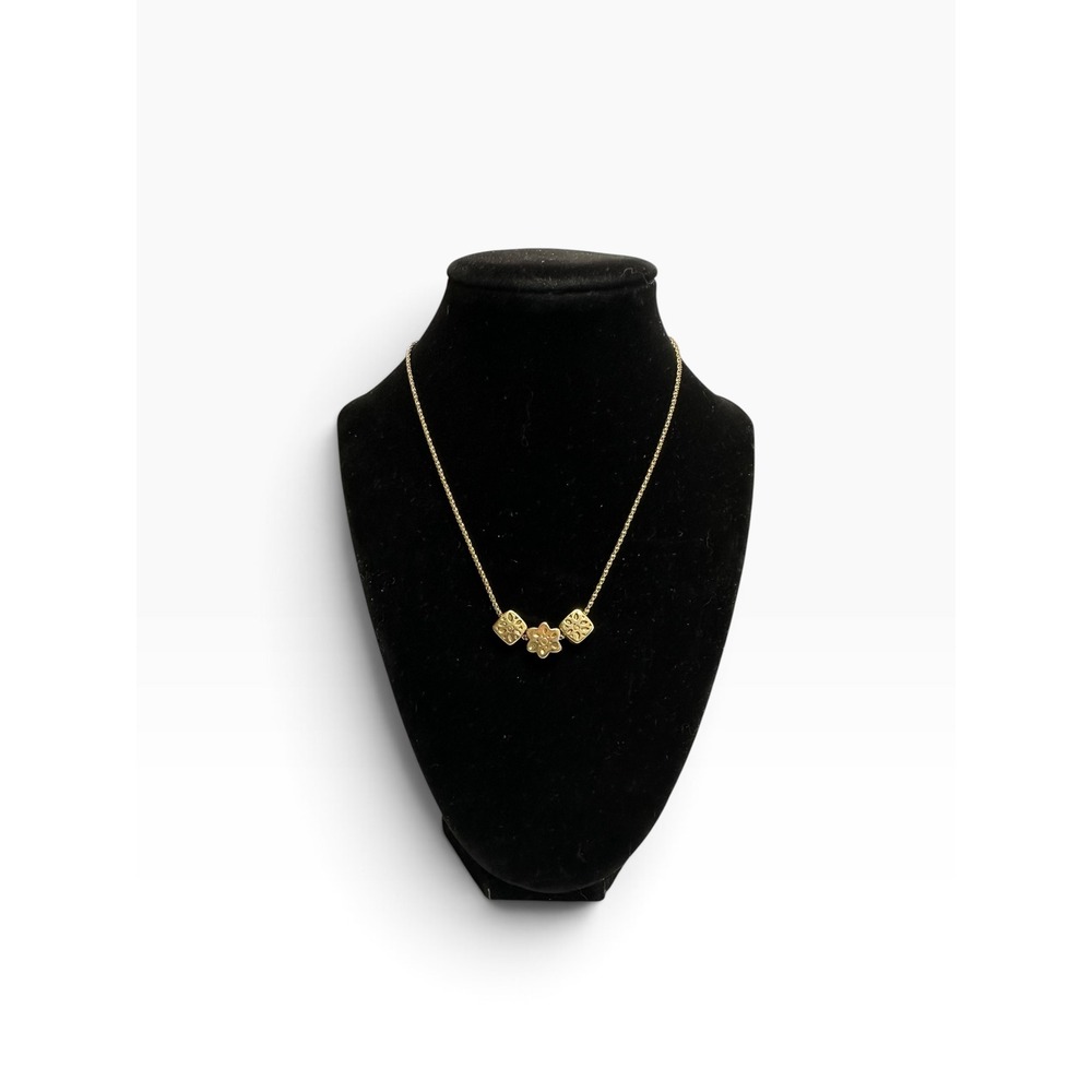 Vintage Soho Design Floral Charm Necklace 19" Gold Tone Dainty Boho Slide